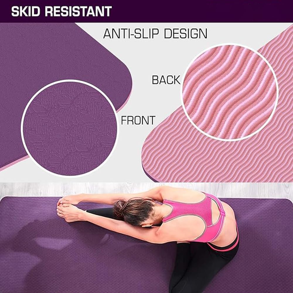 HEXAR 6mm Thick TPE Yoga Mat 61x183cm Eco-friendly Non-Slip Exercise & Knees Supportive Fitness Mat for Men & Women, Workout Mat for Yoga, Pilates & Floor Exercise