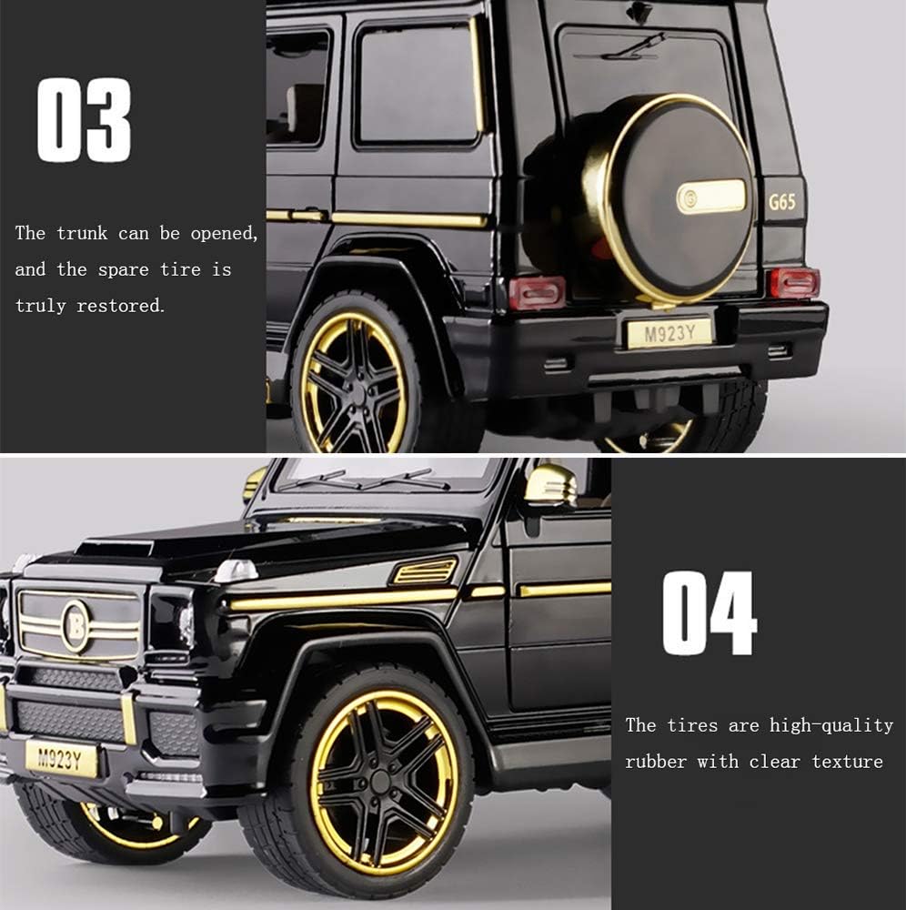 LJHLJHMercedes-benz G65 Model Die-cast Pull Back Car 1:24 Zinc Alloy Children's Toy with Real Sound and Lights Christmas Gifts for Boys Collectibles with Barrier Card