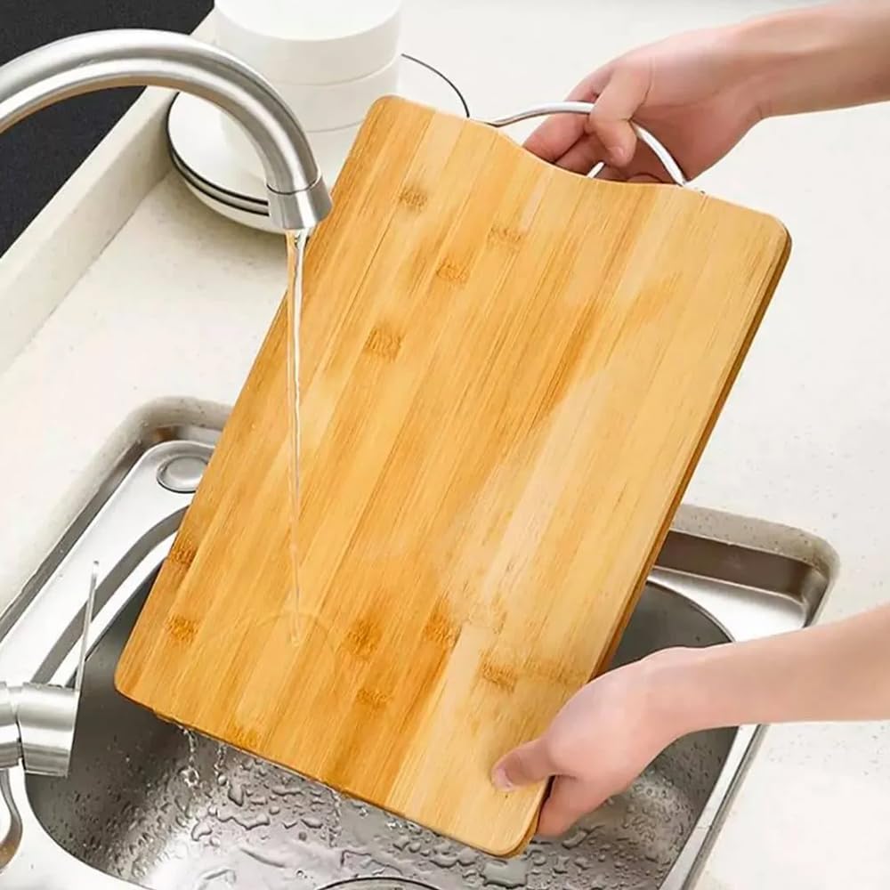 4pc Bamboo Chopping Board Set, Natural Bamboo Cutting Board with 3pcs Cooking Kitchen Spoons Utensils Spatula Turner Eco-Friendly Cutting Board for Chopping Meat, Vegetables, Fruits, Cheese