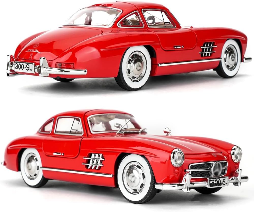 Coelon 1:24 Diecast Vintage Toy Car 300 SL Classic Toy Cars for Kids Die Cast Metal Car Light Sound Pullback Openable Door Cars