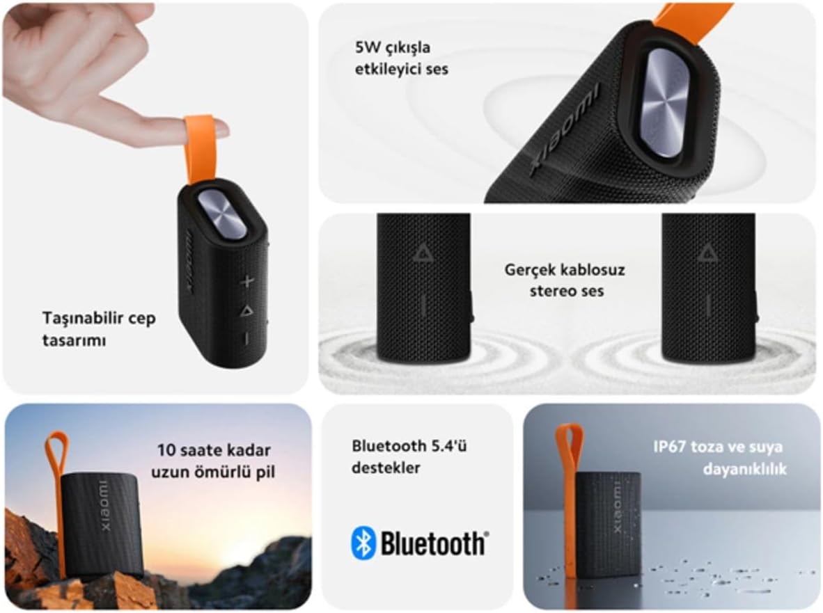 Xiaomi Sound Pocket Portable and Waterproof Bluetooth Speaker, Powerful Wireless Pocket Design, Compact Speaker with 10 Hours Runtime, Black
