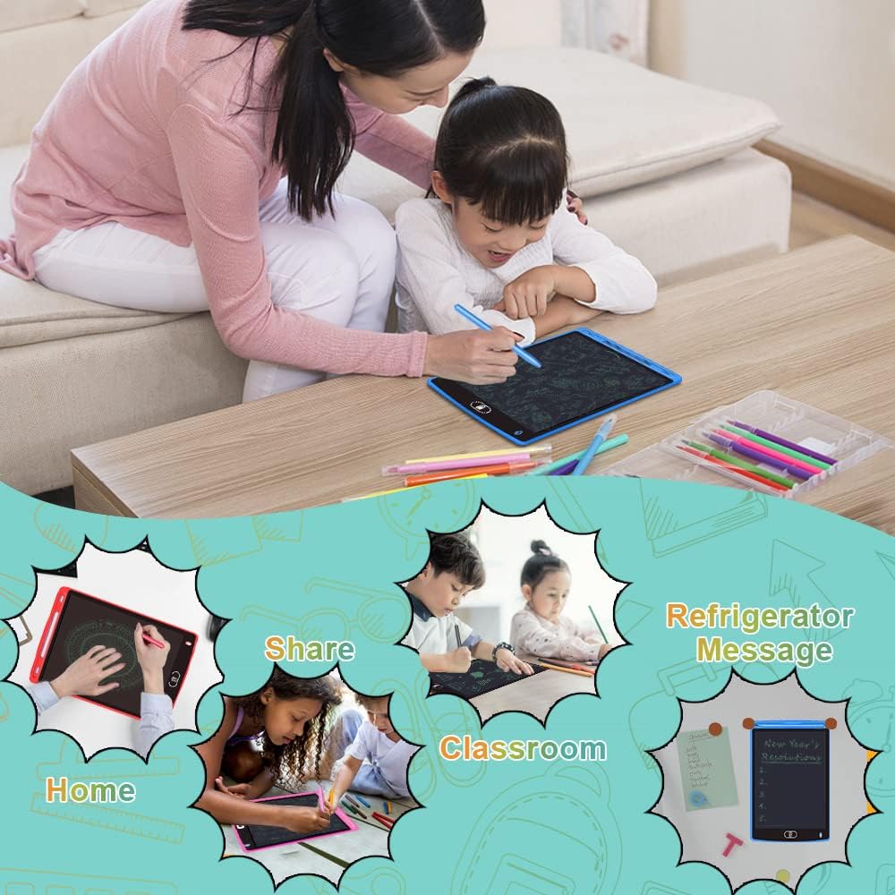 لوح كتابة LCD من Yidedraw، عبوة من 6 قطع، مقاس 8.5 بوصة، لوح رسم إلكتروني قابل لإعادة الاستخدام، لعبة تعليمية تعليمية، هدية لوح رسم للأولاد والبنات (أسود، أحمر، أزرق، أزرق سماوي، وردي، أخضر)