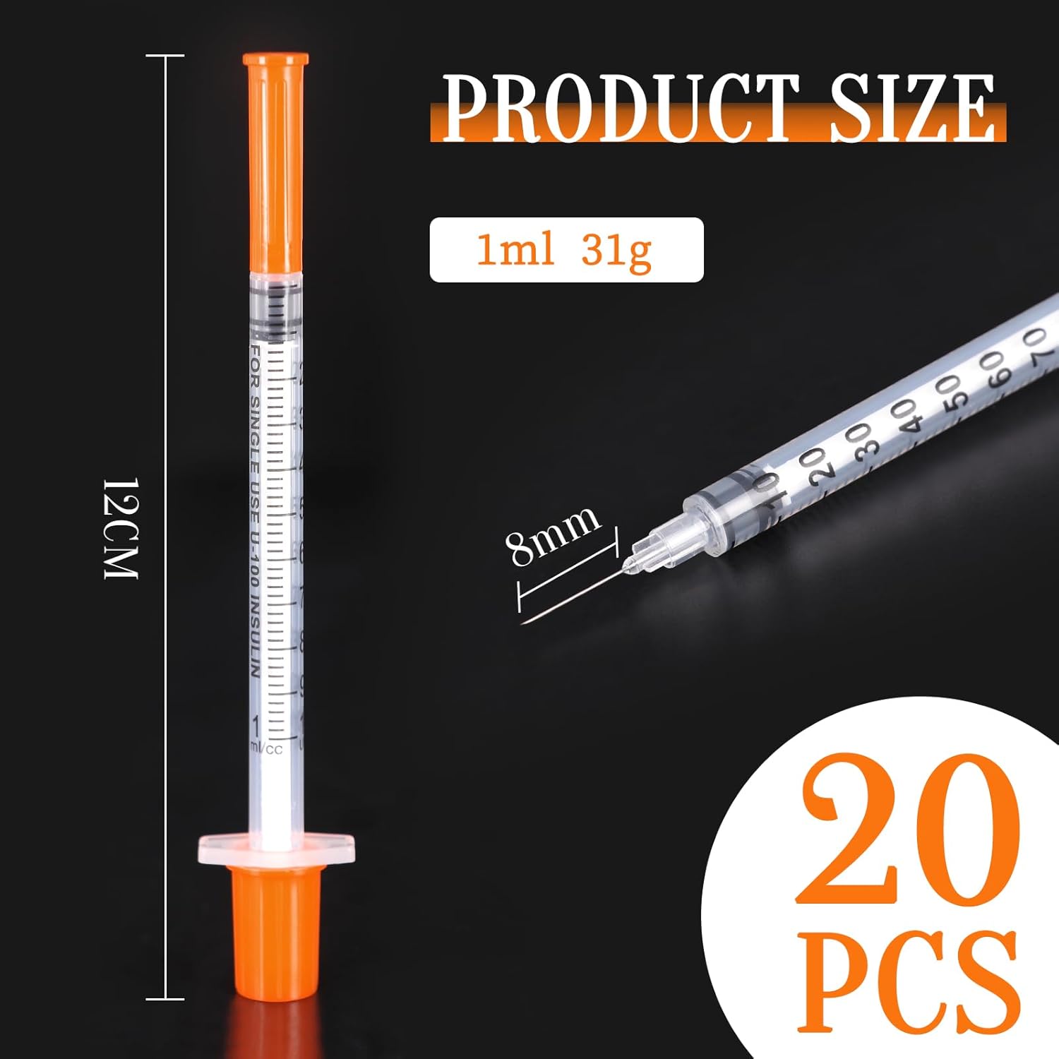 CAKKVDE 20 Pack 1ml Multi-Purpose Distribution MeasuringTools (31G 8mm) | Precision Liquid Control for Cake Decorating, Pets Feeding & Craft Supplies - Individually Sealed Packaging