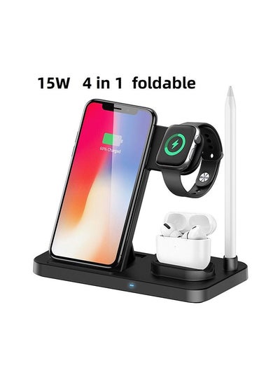 Portable Mini 4 in 1 Charger magnetic Wireless Power Pack Smartphone Wireless Charging (Black)
