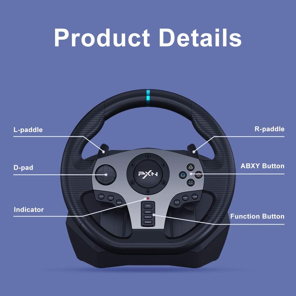 PXN PC V9 Universal Usb Car Sim 270/900 Degree Race Steering Wheel with 3- Pedals And Shifter Bundle [video game]
