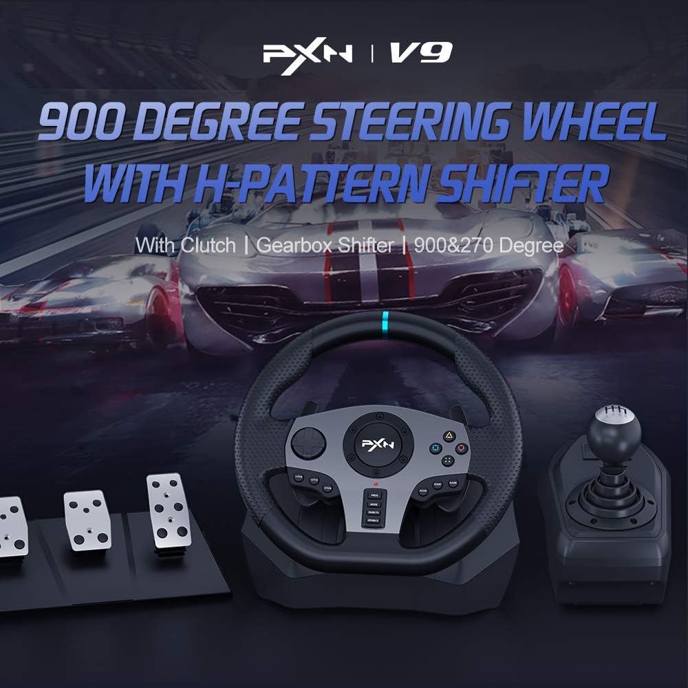 PXN PC V9 Universal Usb Car Sim 270/900 Degree Race Steering Wheel with 3- Pedals And Shifter Bundle [video game]