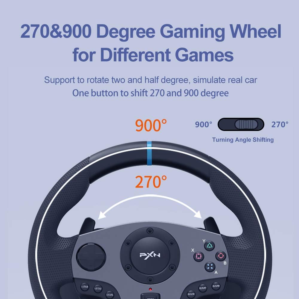 PXN PC V9 Universal Usb Car Sim 270/900 Degree Race Steering Wheel with 3- Pedals And Shifter Bundle [video game]