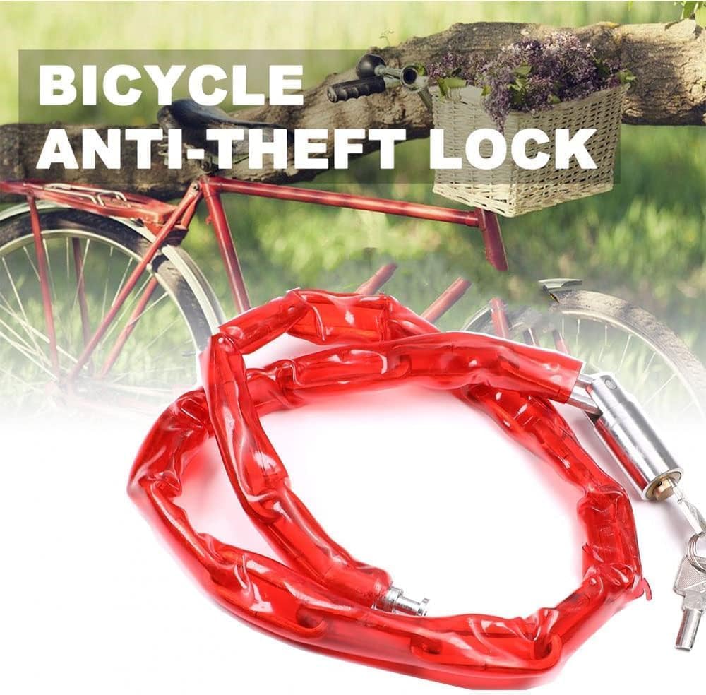 ECVV Chain Lock, Soft Plastic Wrapped Metal Chain Cable Safety Lock for Motorcycle, Bike | Random Color|