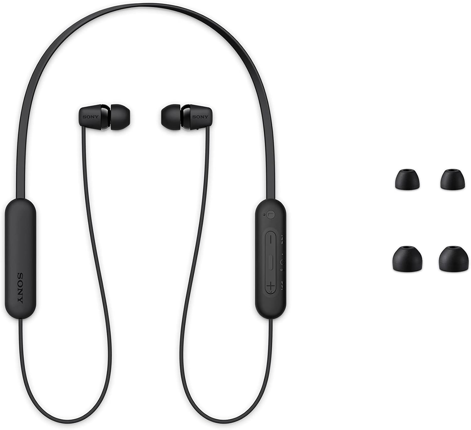 Sony WI-C100 Wireless in-Ear Bluetooth Headphones with Built-in Microphone, Black, Medium, WI-C100/B