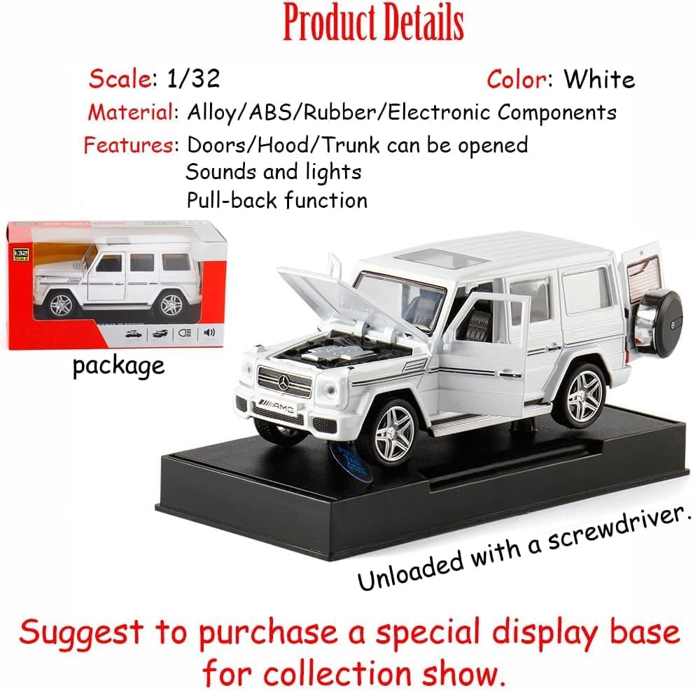 ARNIYAVALA Alloy Collectible Red Benz G65 AMG Toy Vehicle Pull Back Die-Cast Car Model with Lights and Sound (White)