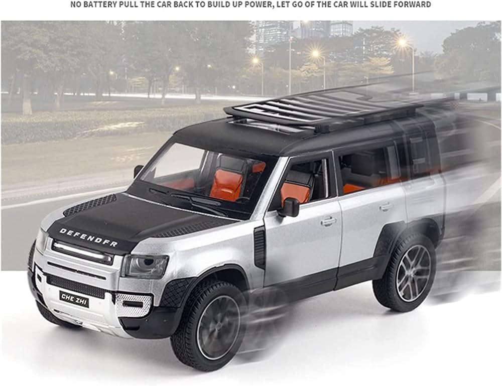 Coelon 1:24 Diecast Metal Car Model Defender Toy Cars for Kids Pull Back Openable Doors with Light Sound, Multi