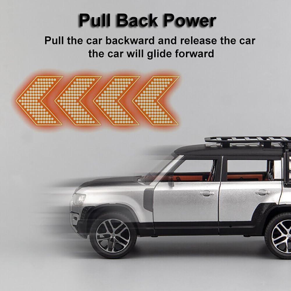 DEUSON ECOM Diecast Metal Car Model 1/24 Defender Toy Cars for Kids Boy Girl Zinc Alloy Pull Back Toy Car with Sound and Light Gift and Collectible Car - Multi Color