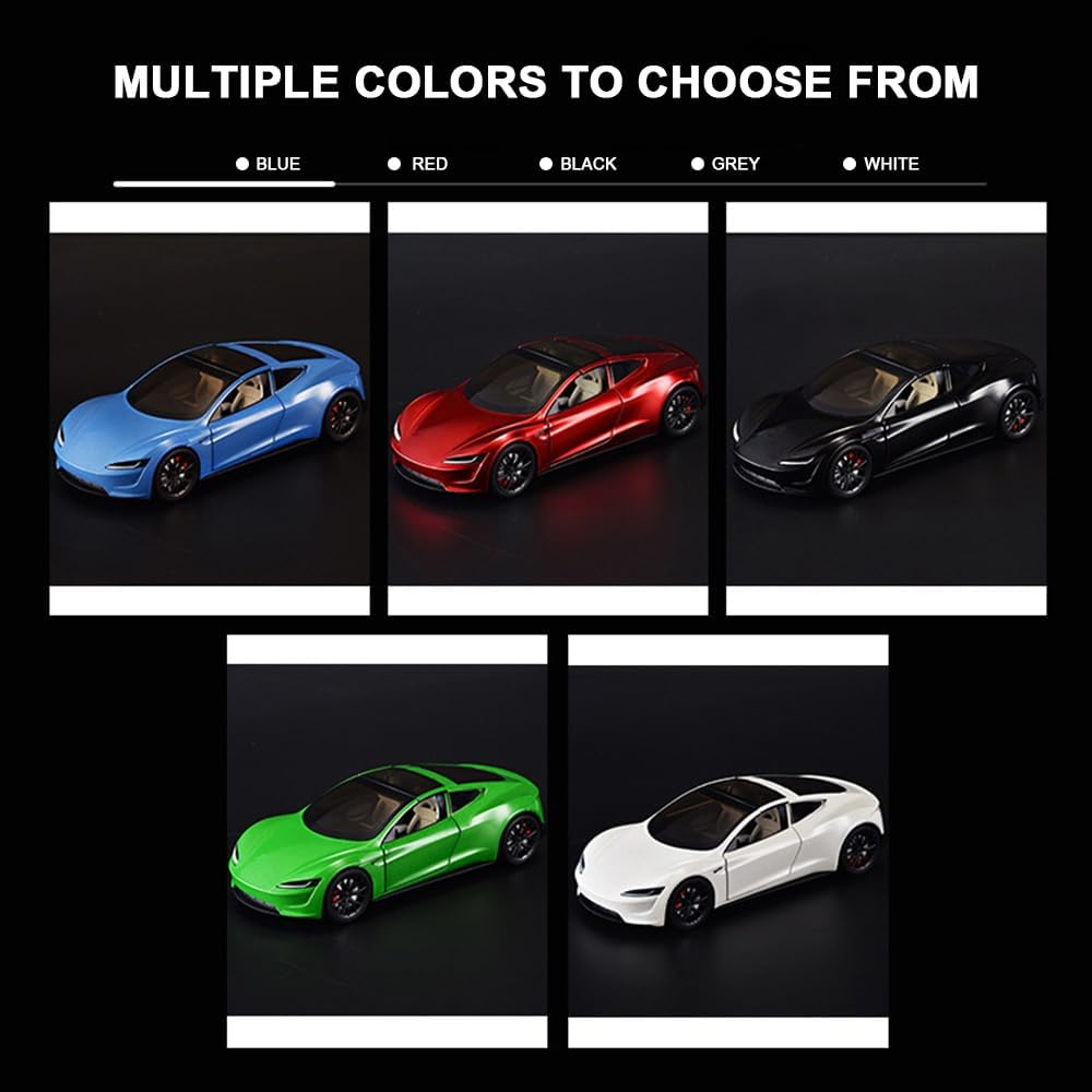 EROCK 1/24 Diecast Roadster Model Car with Pull Back Function, Sound and Light, Alloy Metal Vehicles Roadster Toy Car Ideal Collectible for Kids Adults Enthusiasts, Great Birthday Gift (White)