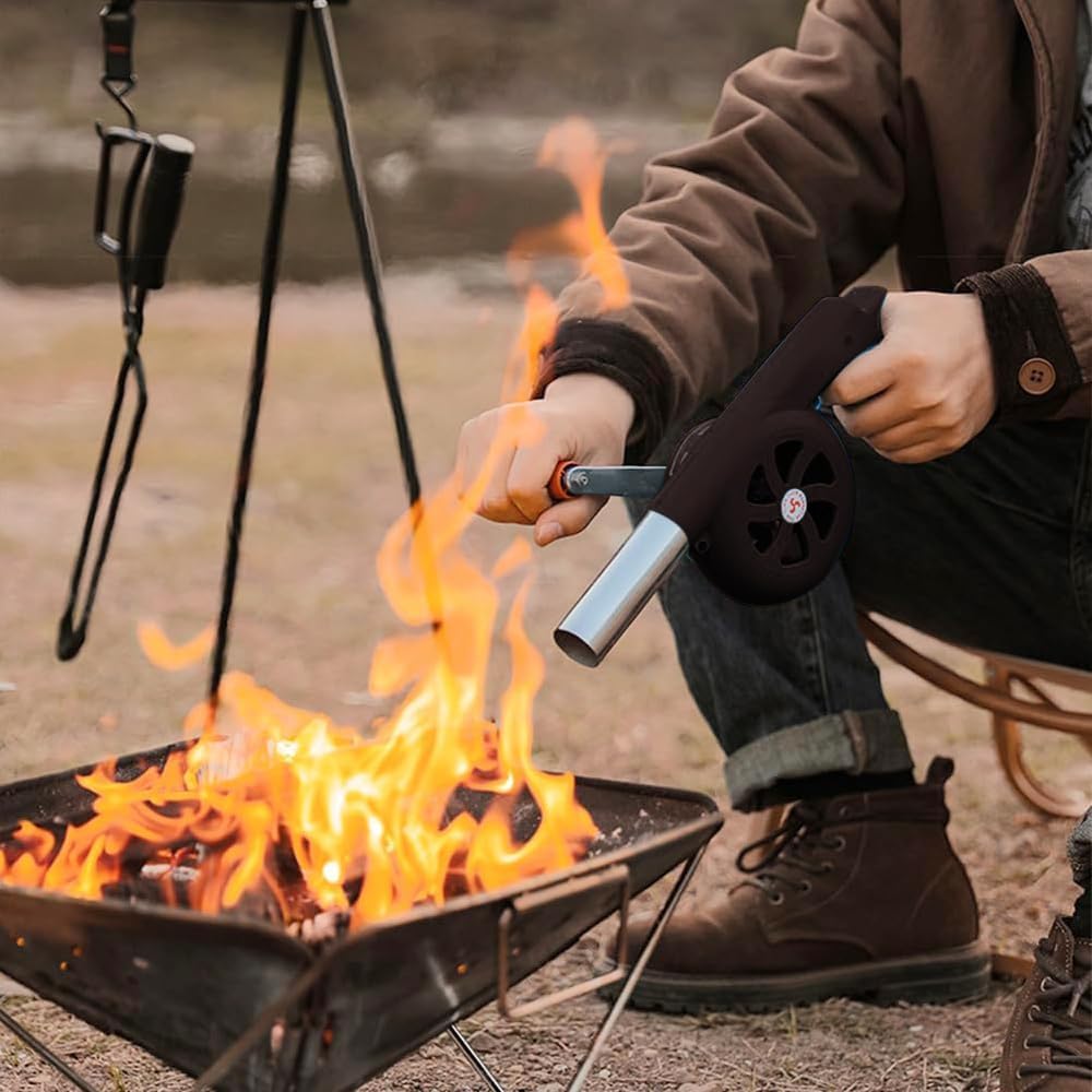 HEXAR Air Blower BBQ Grill Portable Barbecue Fan, Manual Speed Control & Metal Fan Leaf, Metal Air Outlet ABS Body, Camping Outdoor Charcoal Cooking Fan