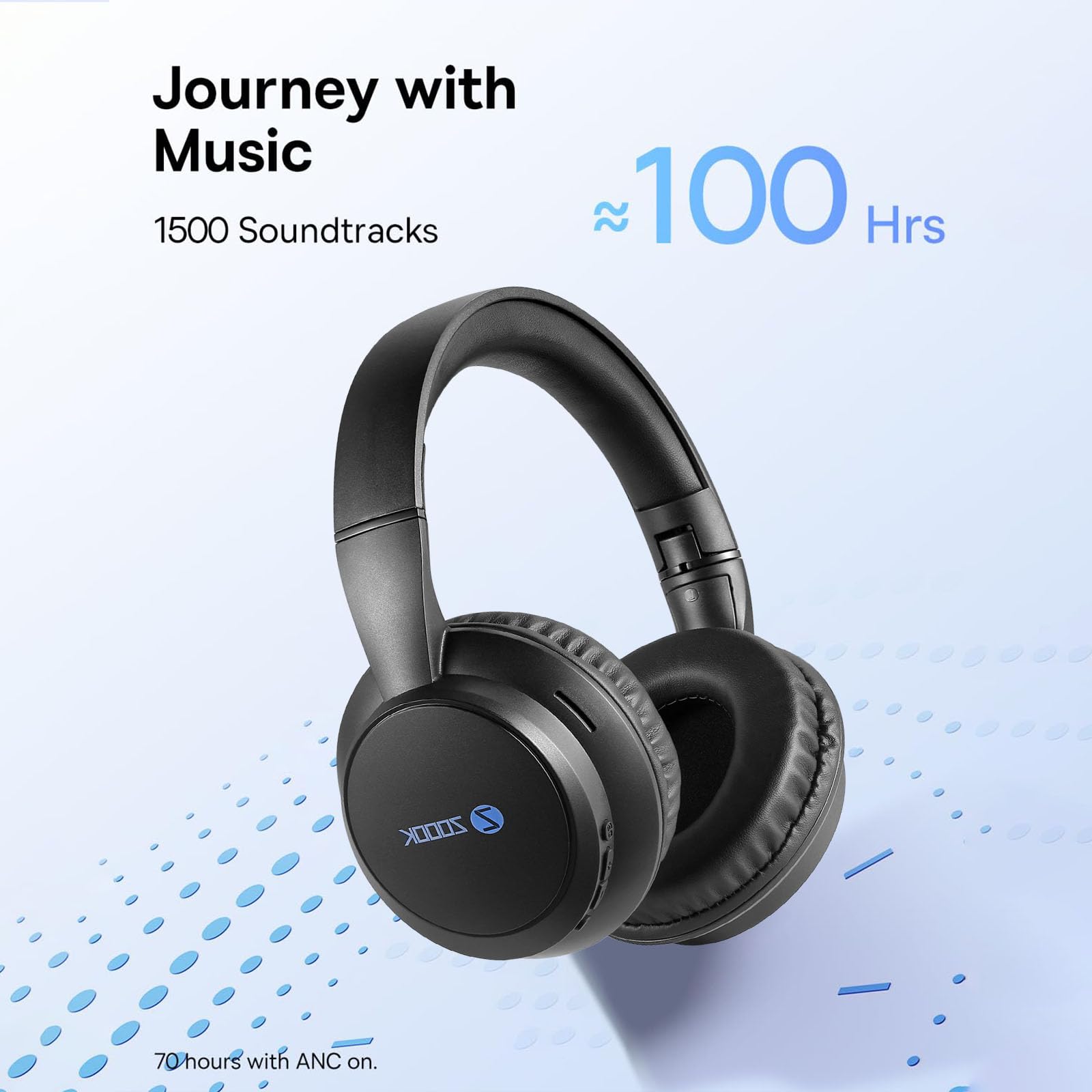 ZOOOK ENIGMA Wireless Headphones Bluetooth 5.0 Over-Ear Headset with Mic Hybrid Active Noise Cancelling Hi-Res Audio 30H Battery Wearing Detection Foldable for Travel, Work, Music, Call UAE Version, Black