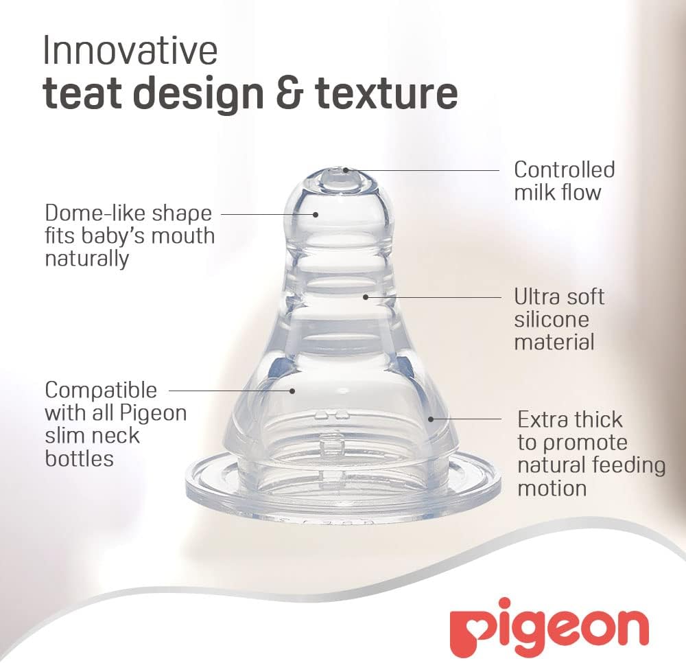 Pigeon Slim Neck Animal Decorated Feeding Bottle, Ultra Soft Silicone Nipple, Anti Colic, BPA & BPS Free, 4+ Months, Blue/Clear, 240ml
