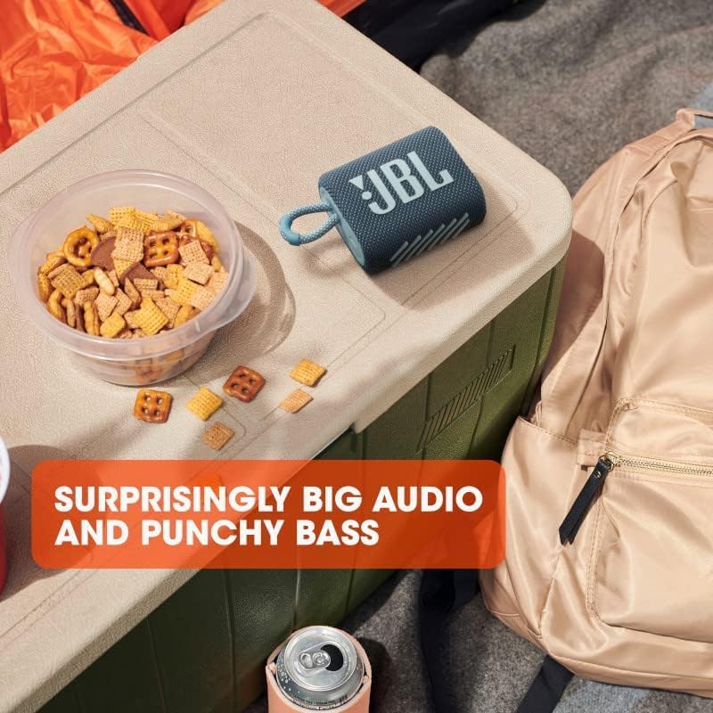 JBL Go 3 - للاستخدام المحمول - مكبر صوت مزود بتقنية البلوتوث - بطارية مدمجة مقاومة للماء والغبار - أزرق - يتضمن حقيبة تخزين
