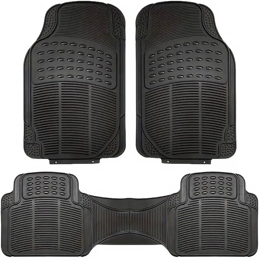 HEXAR Car Floor Mats, 3 Piece Automotive Floor Mat Set, Heavy Duty Rubber, Universal Fit Full Set, Weatherproof, Trimmable For Most Cars, Sedan, SUV, Trucks