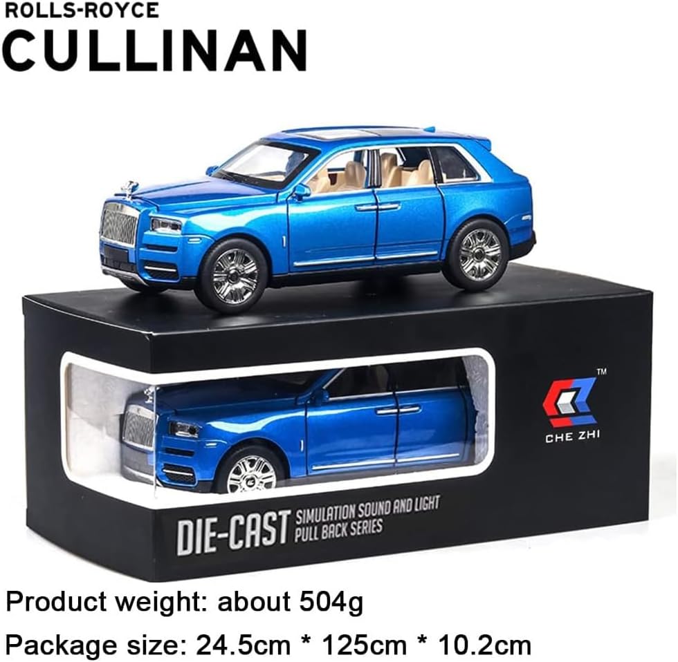 EROCK Exquisite car Model 1/24 Rolls-Royce CULLINAN Model Car,Zinc Alloy Pull Back Toy car with Sound and Light for Kids Boy Girl Gift. (Blue-CULLINAN)