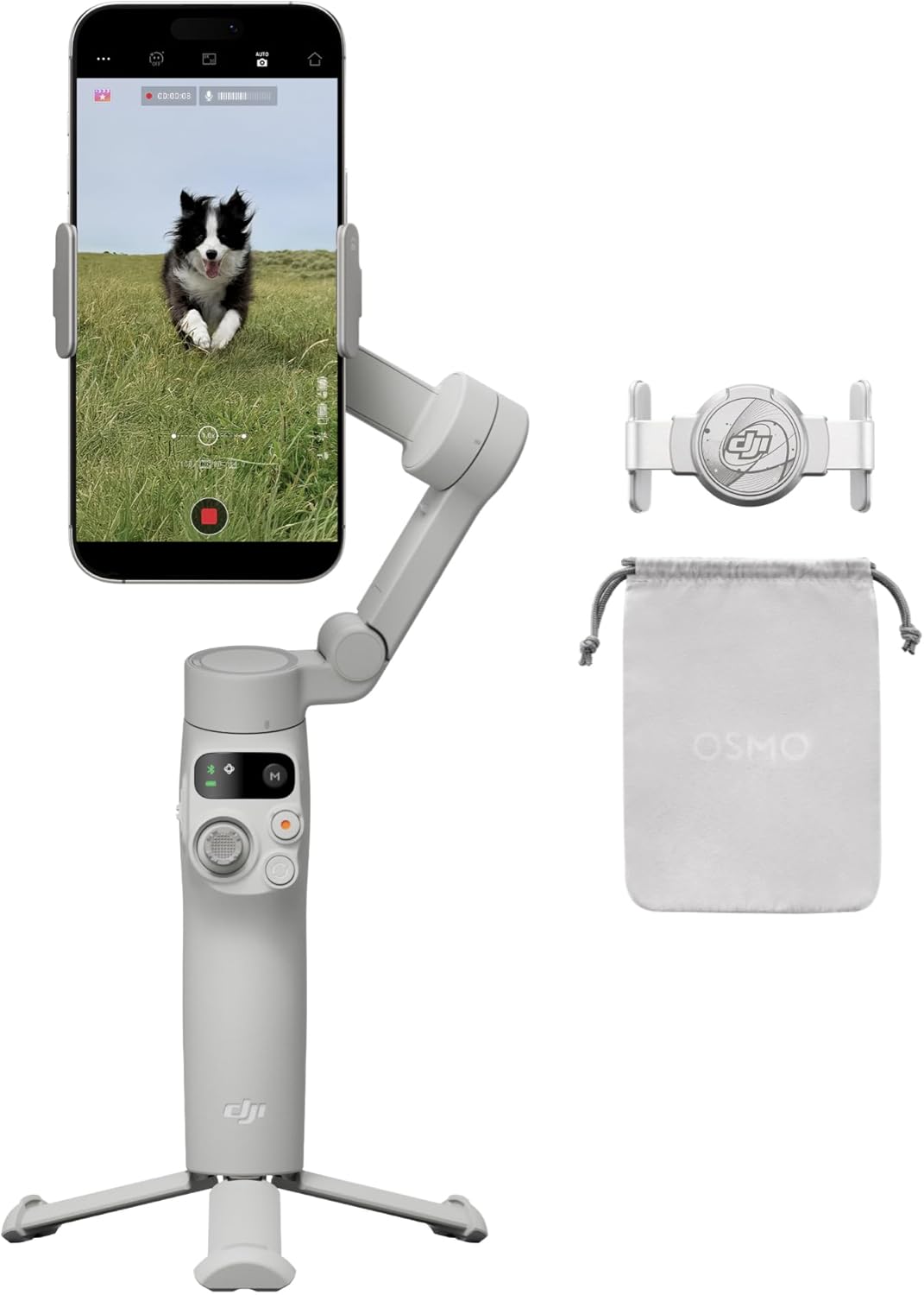 مثبت DJI Osmo Mobile 7 Gimbal لأجهزة iPhone وAndroid، حامل ثلاثي مدمج، خفيف الوزن للغاية، قبضة مريحة، مثبت ثلاثي المحاور للهاتف، ActiveTrack 7.0، أدلة التصوير، تعديل بلمسة واحدة، استخدام لمدة 10 ساعات، شحن الهاتف