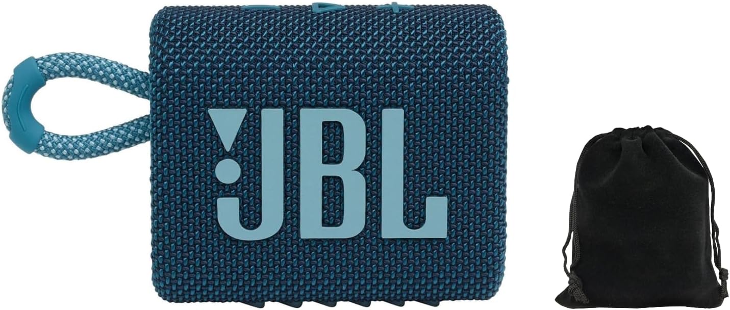 JBL Go 3 - للاستخدام المحمول - مكبر صوت مزود بتقنية البلوتوث - بطارية مدمجة مقاومة للماء والغبار - أزرق - يتضمن حقيبة تخزين