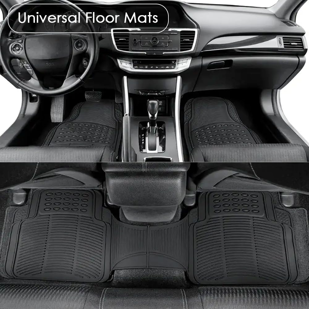 HEXAR Car Floor Mats, 3 Piece Automotive Floor Mat Set, Heavy Duty Rubber, Universal Fit Full Set, Weatherproof, Trimmable For Most Cars, Sedan, SUV, Trucks