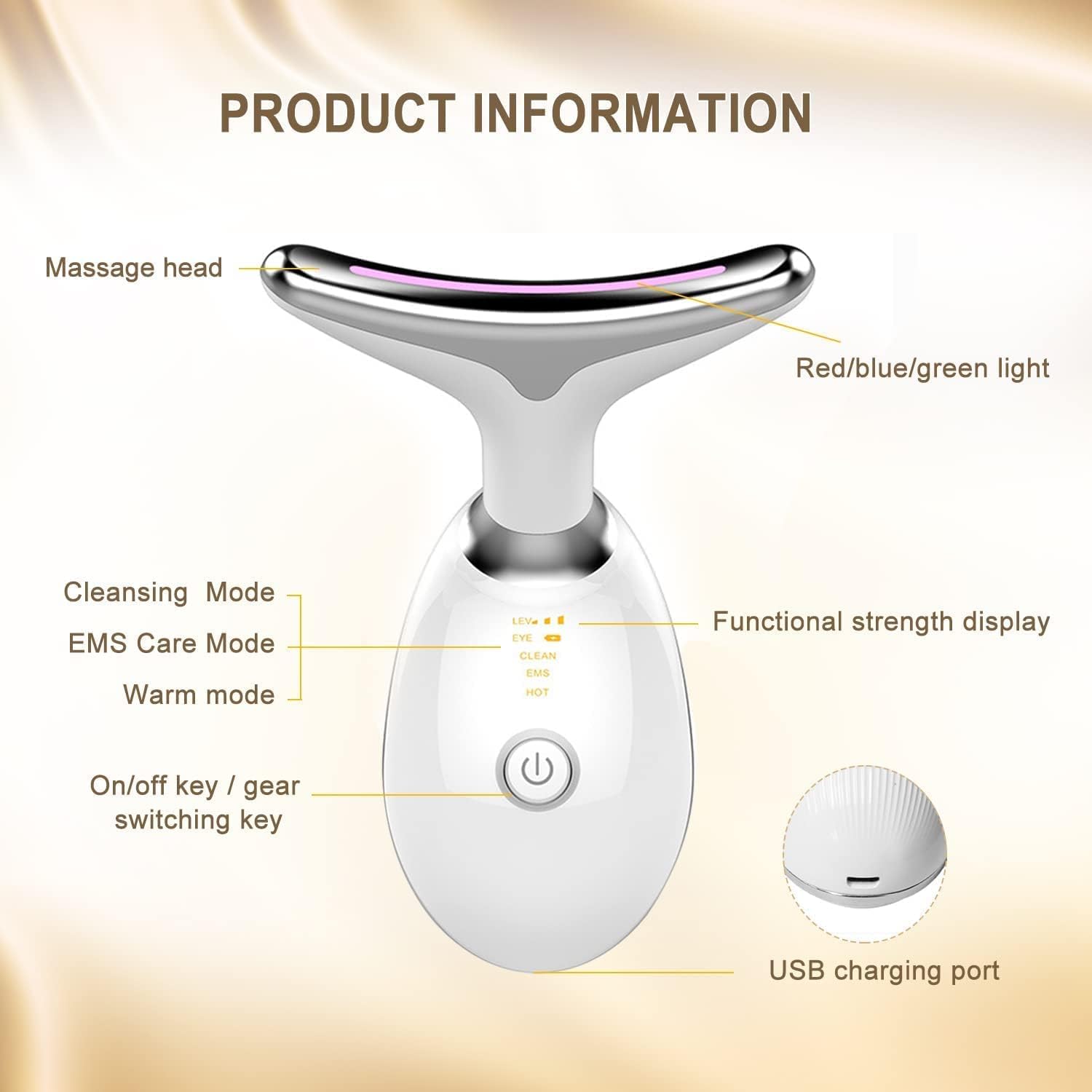 3 in 1 Micro-Glow Portable Handset,Neck Face Firming Wrinkle Removal Tool, Face Lift Device, for Wrinkles Appearance Removal and Skin Tightening (White)