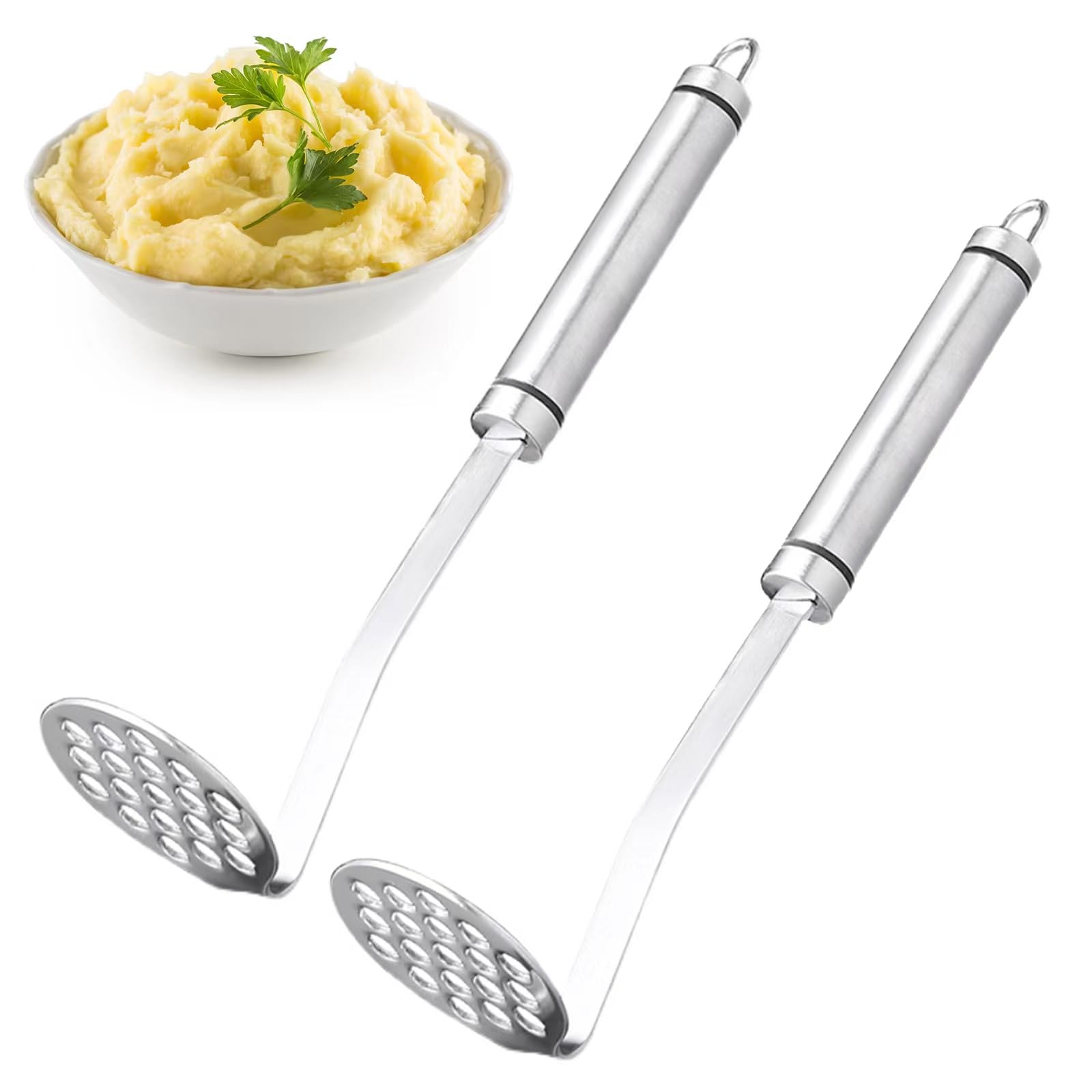 2 Pieces Stainless Steel Potato Masher Hand Smasher Kitchen Tool Heavy Duty Metal Mashing Utensil Cooking And Kitchen Tools