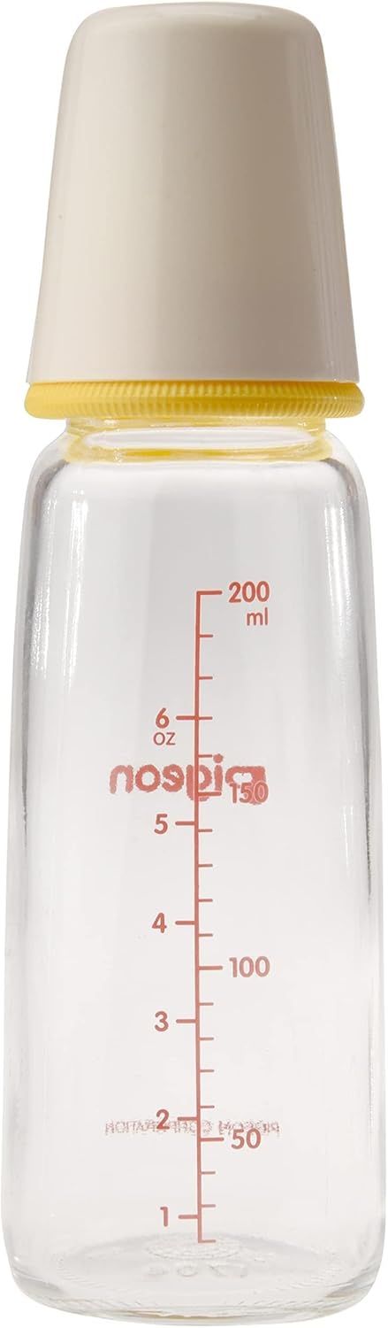 Pigeon Slim Neck Glass Bottle, White Cap, Ultra-Soft Silicone, Anti-Colic, Bpa & Bps Free, 200Ml, Multicolor