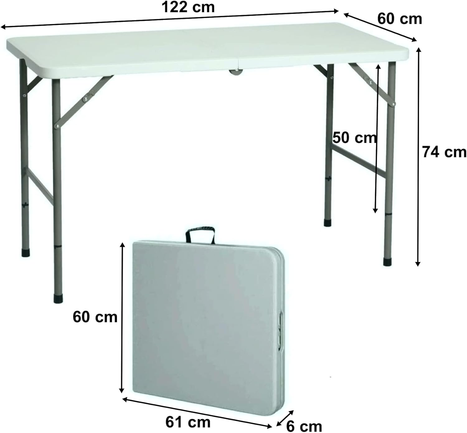 HEXAR Heavy Duty Multipurpose Camping Table Portable Folding Table Picnic Dining table Centerfold Ideal for Crafts Outdoor Events Lightweight and Durable Table with Carry Handle (L122 x W60 x H74 CM)