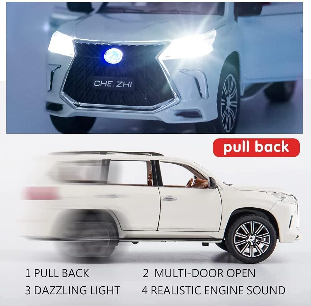 Invite Enterprise Exquisite Car Model 1:24 Lexus 570 Off-Road in Luxury SUV Model Car, Zinc Alloy Pull Back Toy car with Sound and Light for Kids Boy Girl Gift - Multicolor