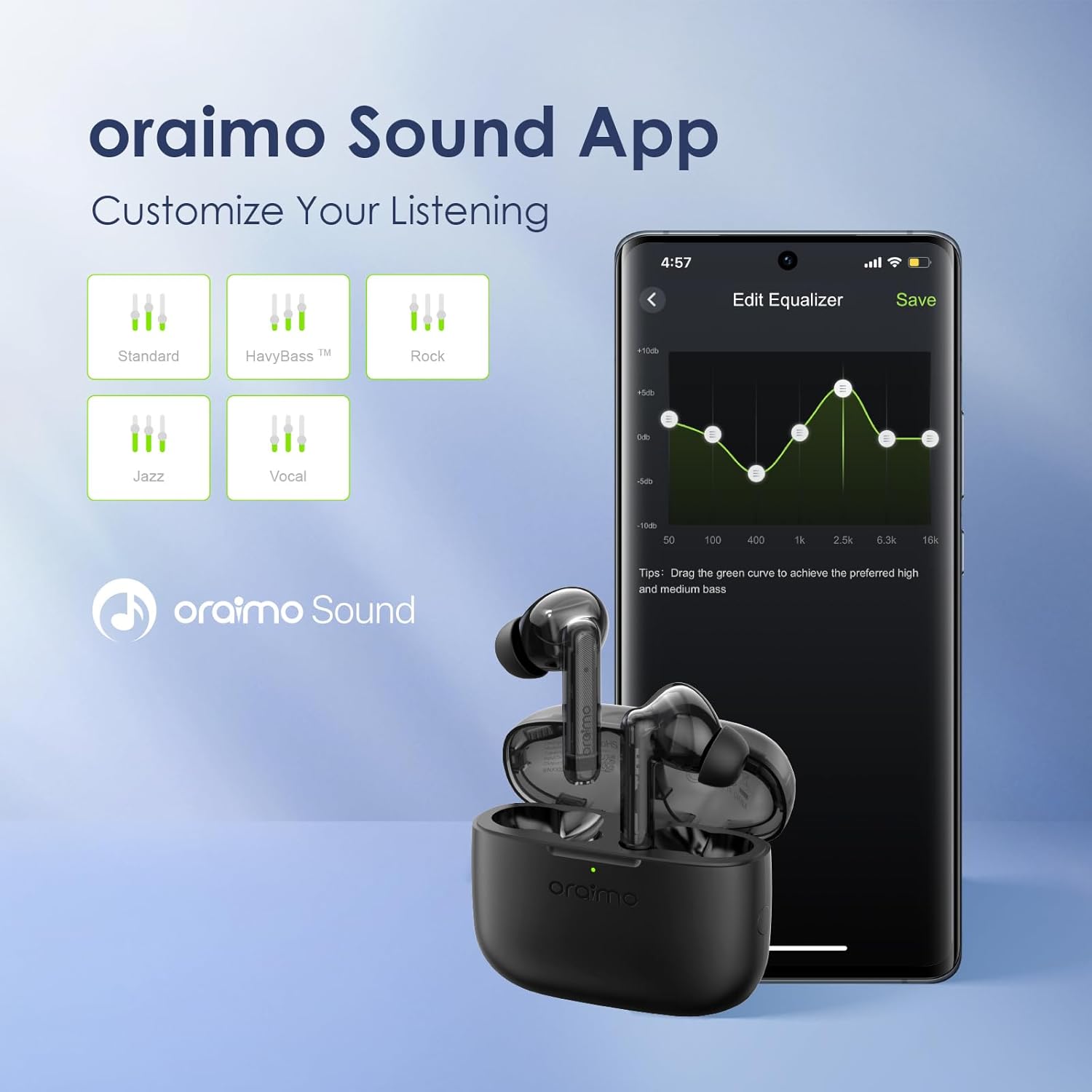 سماعة أذن لاسلكية Oraimo FreePods Lite Havy Bass TWS مع خاصية التحكم بالتطبيق