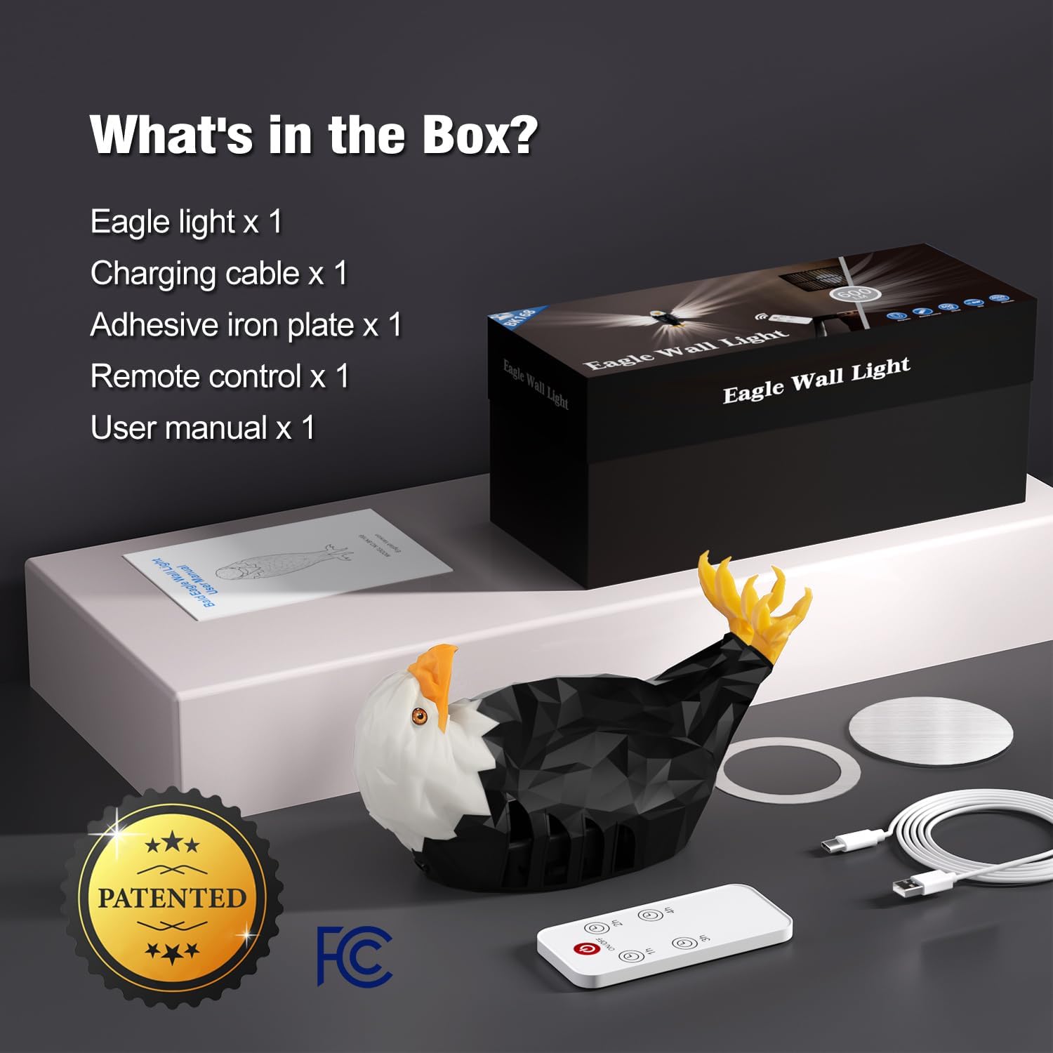 Eagle Wall Lamp Magnetic LED Wall Mounted Eagle Lamp USB Charging With Remote Control Multi-purpose Removable Eagle Lamp
