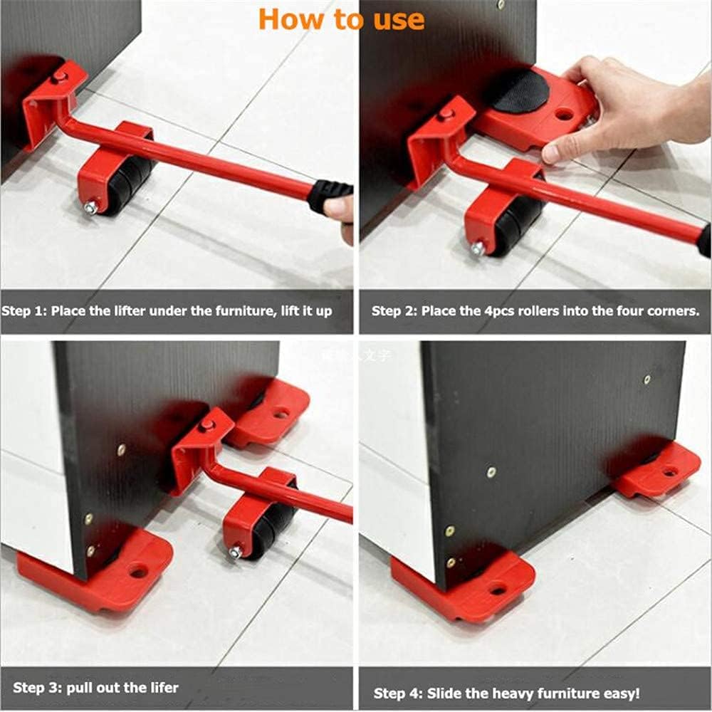 ECVV Furniture Lifter Easy Moving Sliders 5 Packs Mover Tool Set,Heavy Furniture Appliance Moving & Lifting System - Maximum Load Weight 330Lbs