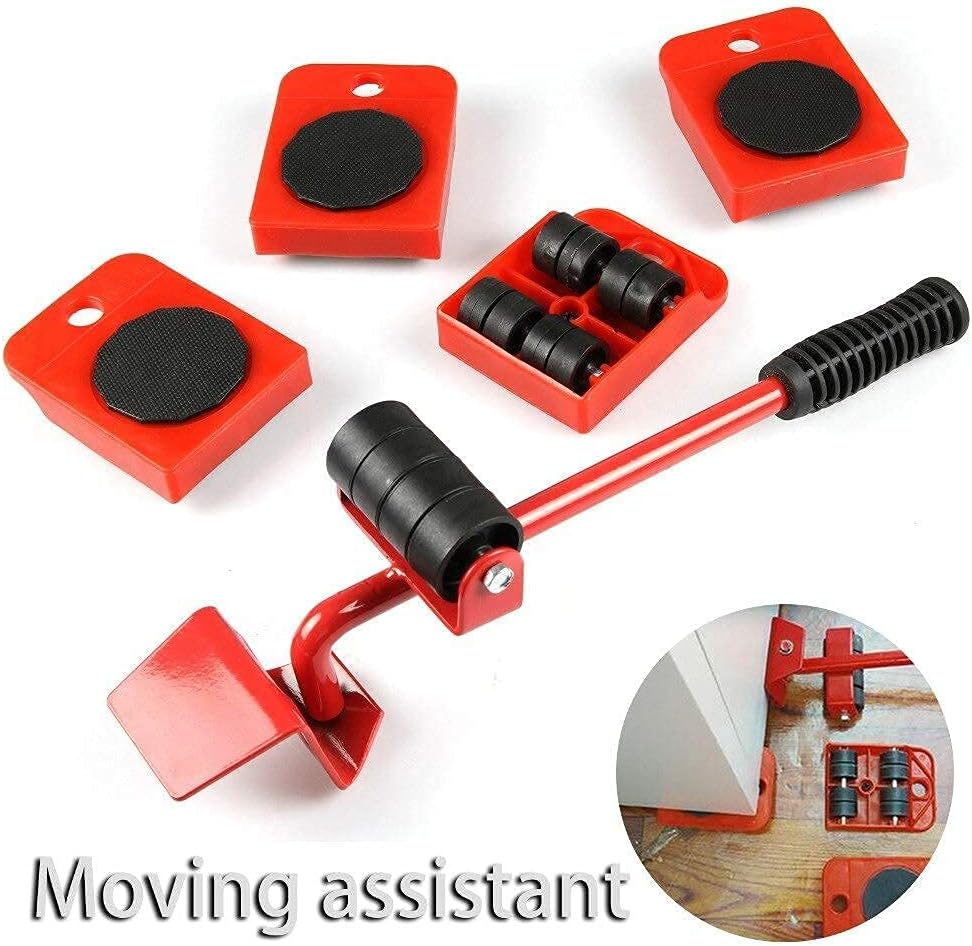 New Furniture Lifter Mover Tool - Heavy Appliance Lifter and Mover with 4 Wheel Sliders Kit (Bar Up to 150 Kg) - Multi Color, Iron