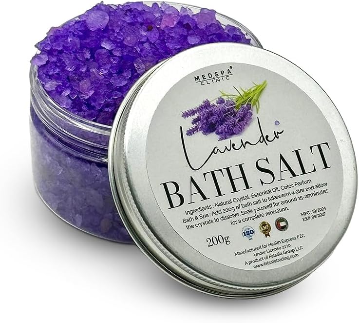 MEDSPA Lavender Bath Salt for Body & Foot Spa, Calming, Relaxing, Aromatherapy, Pure and Natural, Sea Salt, Infused with Rose Petals and Lavender Essential Oil 3kg 105oz