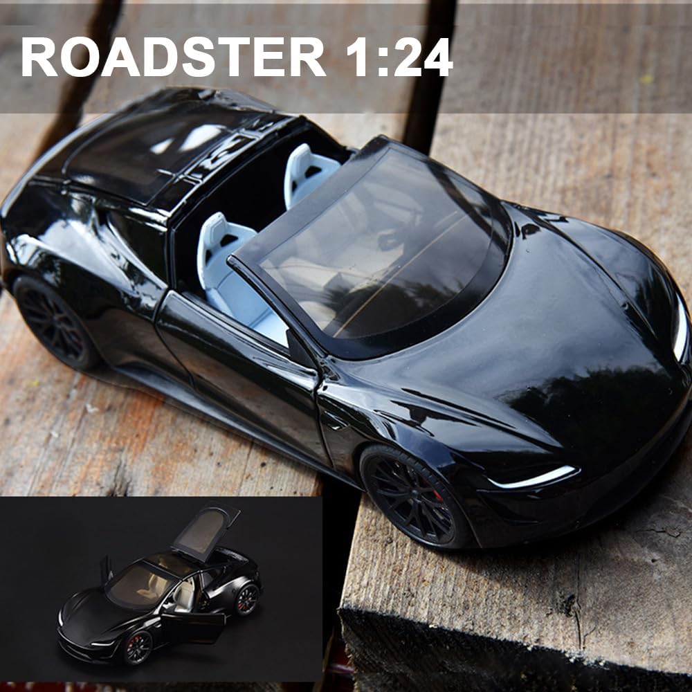 EROCK 1/24 Diecast Roadster Model Car with Pull Back Function, Sound and Light, Alloy Metal Vehicles Roadster Toy Car Ideal Collectible for Kids Adults Enthusiasts, Great Birthday Gift (White)