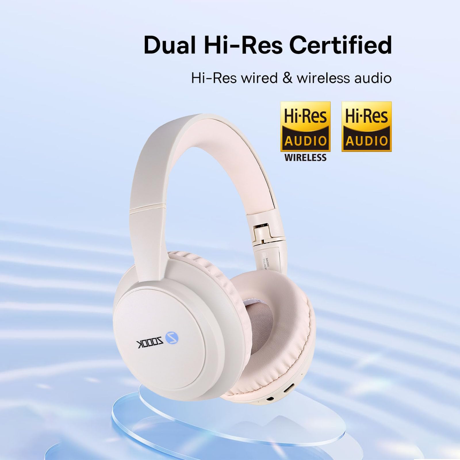 ZOOOK ENIGMA Wireless Headphones Bluetooth 5.0 Over-Ear Headset with Mic Hybrid Active Noise Cancelling Hi-Res Audio 30H Battery Wearing Detection Foldable for Travel, Work, Music, Call UAE Version,  Beige
