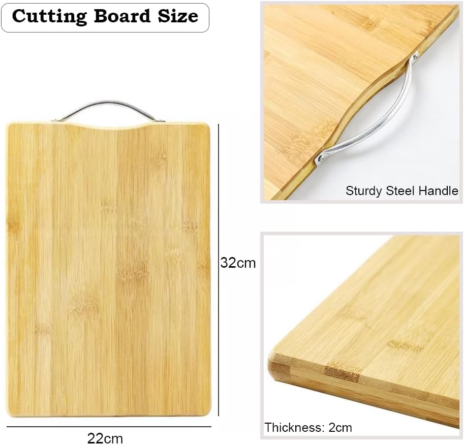 4pc Bamboo Chopping Board Set, Natural Bamboo Cutting Board with 3pcs Cooking Kitchen Spoons Utensils Spatula Turner Eco-Friendly Cutting Board for Chopping Meat, Vegetables, Fruits, Cheese