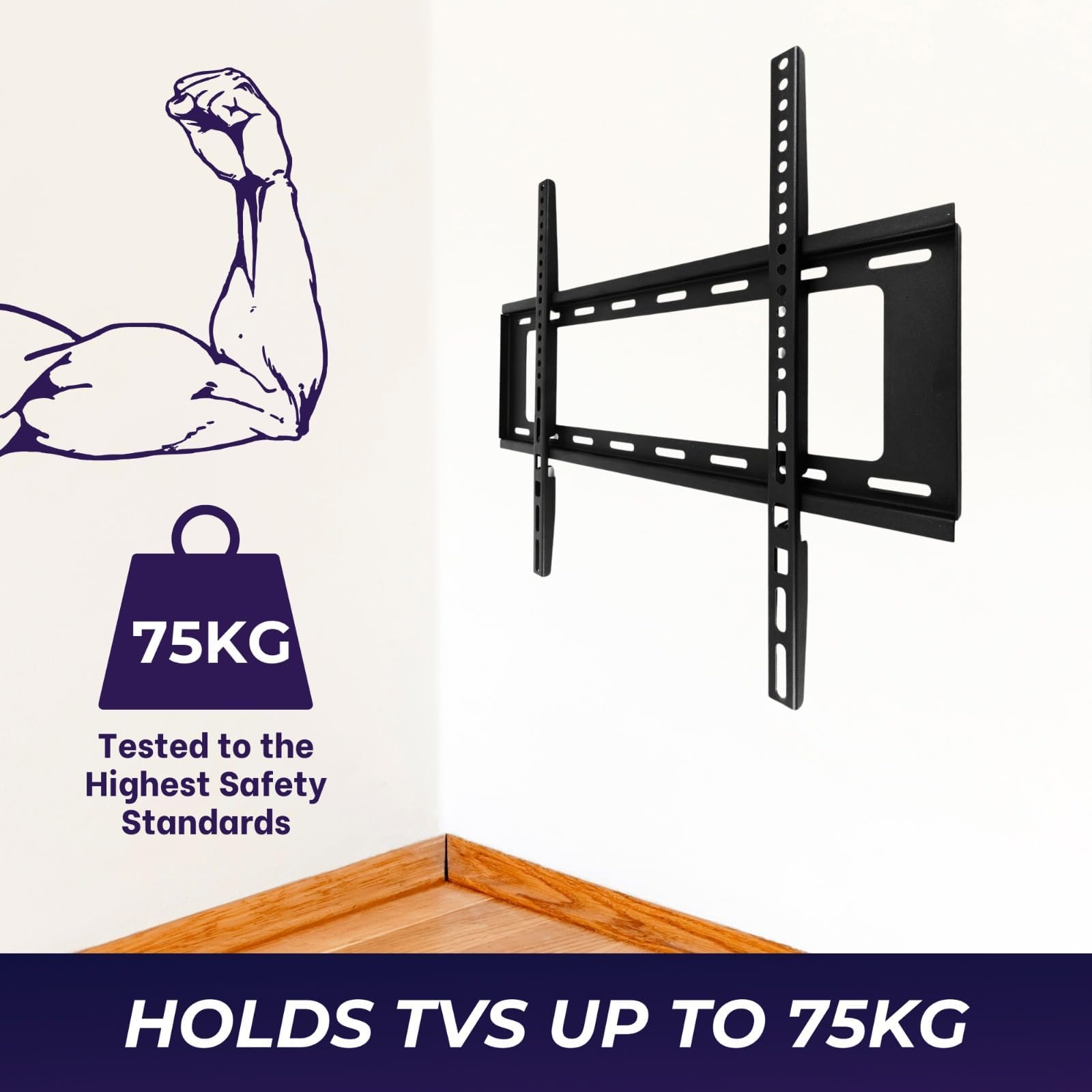 AZTECH - TV Wall Mount TV Mount Heavy Duty TV Mount for 26-75 inch LEDs TV and Screens with 75kg load Capacity TV Bracket (Fixed)