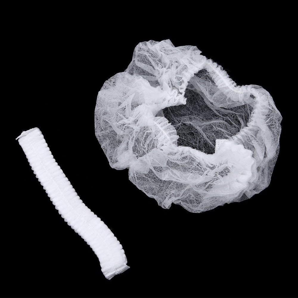 100 Pcs White Disposable Hairnet Head Cover Elastic Bouffant Cap Non-Woven Hair Covering Net for Medical Hospital Lab Restaurants Spa Salons