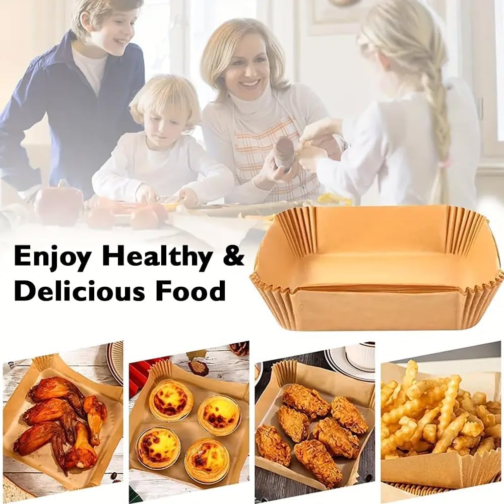 HEXAR Air Fryer Disposable Paper Liner Food Grade Parchment Liners Non-Stick Air Fyer Parchment Paper, Oil Resistant, Disposable Paper Air Fryer Baking Roasting Microwave (50, 22x14cm)