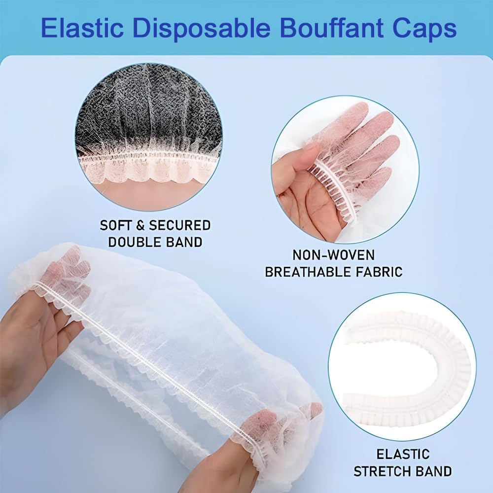 100 Pcs White Disposable Hairnet Head Cover Elastic Bouffant Cap Non-Woven Hair Covering Net for Medical Hospital Lab Restaurants Spa Salons
