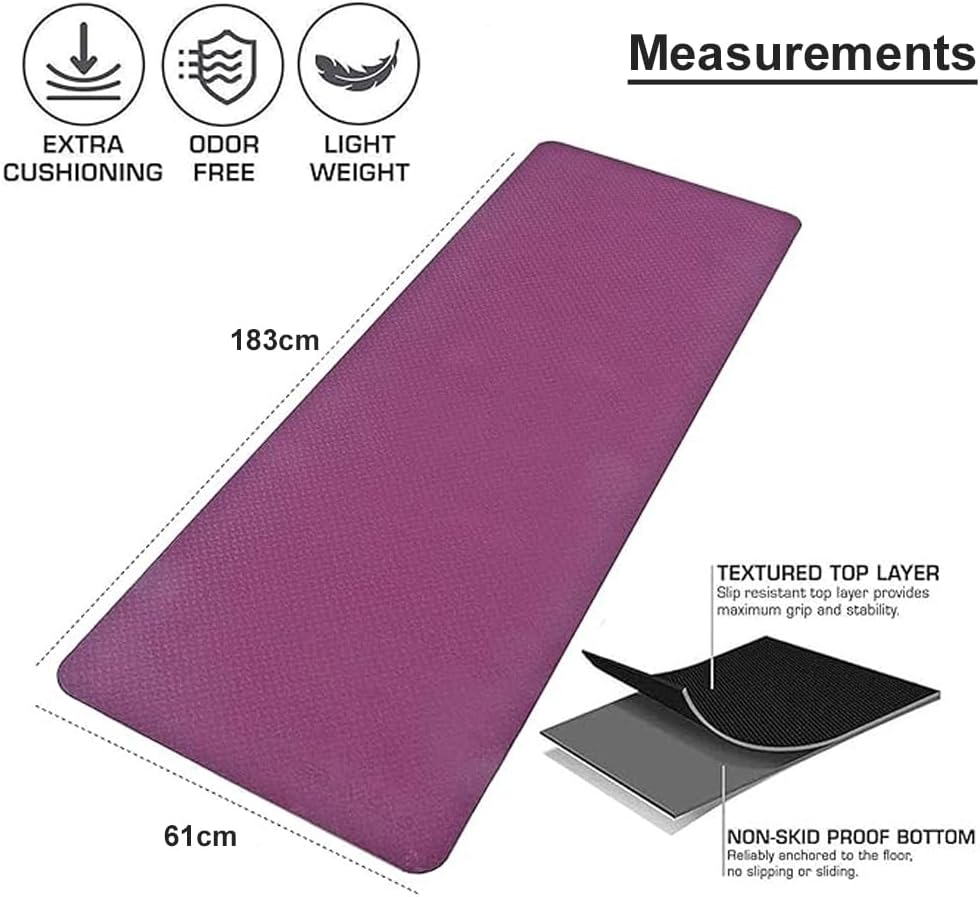HEXAR 6mm Thick TPE Yoga Mat 61x183cm Eco-friendly Non-Slip Exercise & Knees Supportive Fitness Mat for Men & Women, Workout Mat for Yoga, Pilates & Floor Exercise