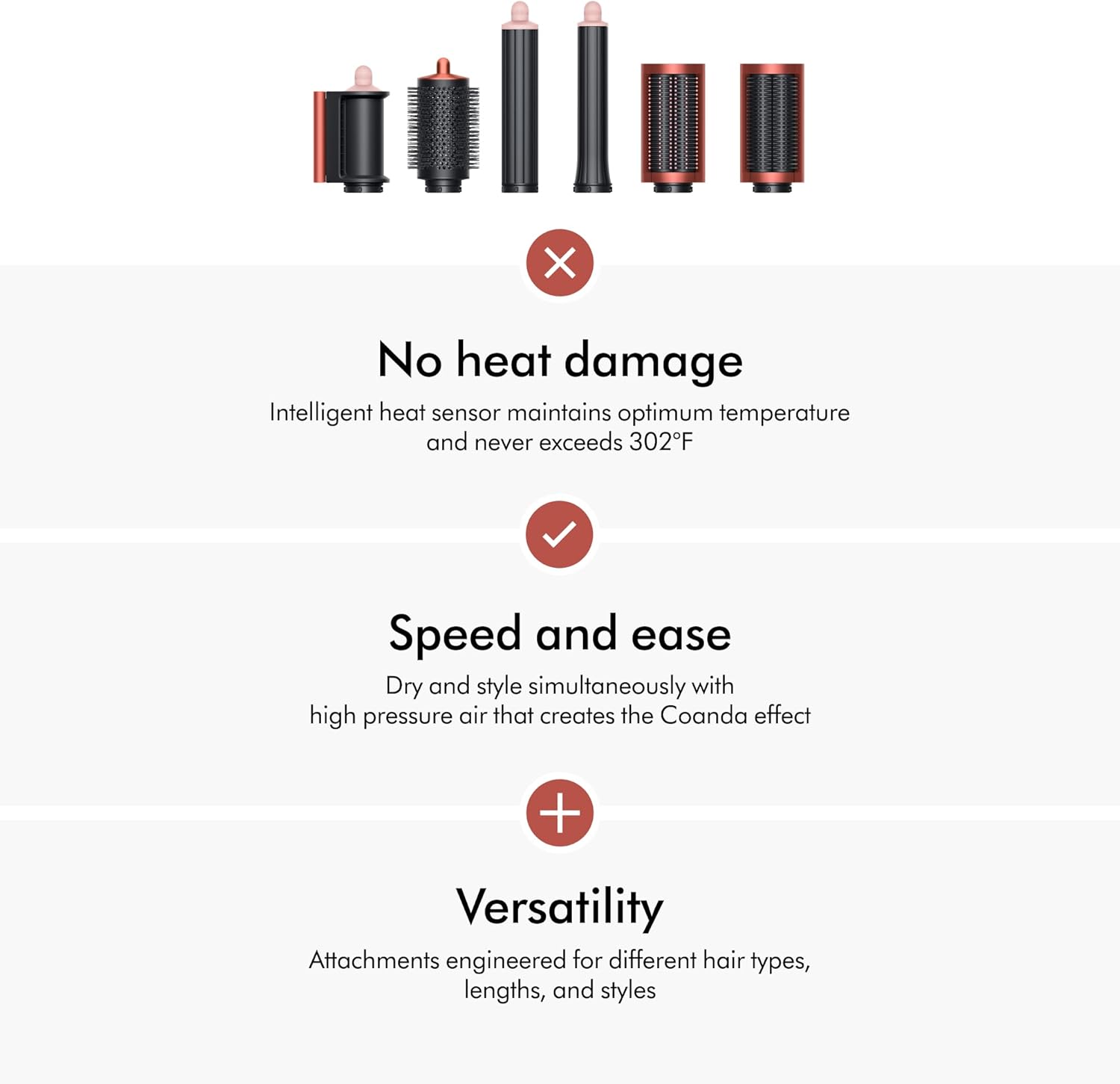 أداة تصفيف الشعر الطويلة الكاملة Airwrap™ من Dyson Special edition باللون البرونزي الفراولة والوردي الخوخي مع مشط لفك التشابك