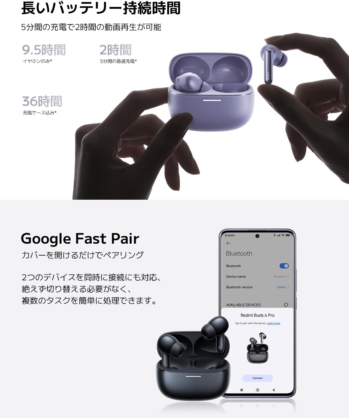 Xiaomi Redmi Buds 6 Pro Black - 36h Battery Life, Triple Driver Hi-Fi Sound, 55 dB ANC, 20 ANC Levels, 3 Transparency Modes, Immersive 3D Audio, Bluetooth 5.3, Google Fast Pair, Hi-Res Audio
