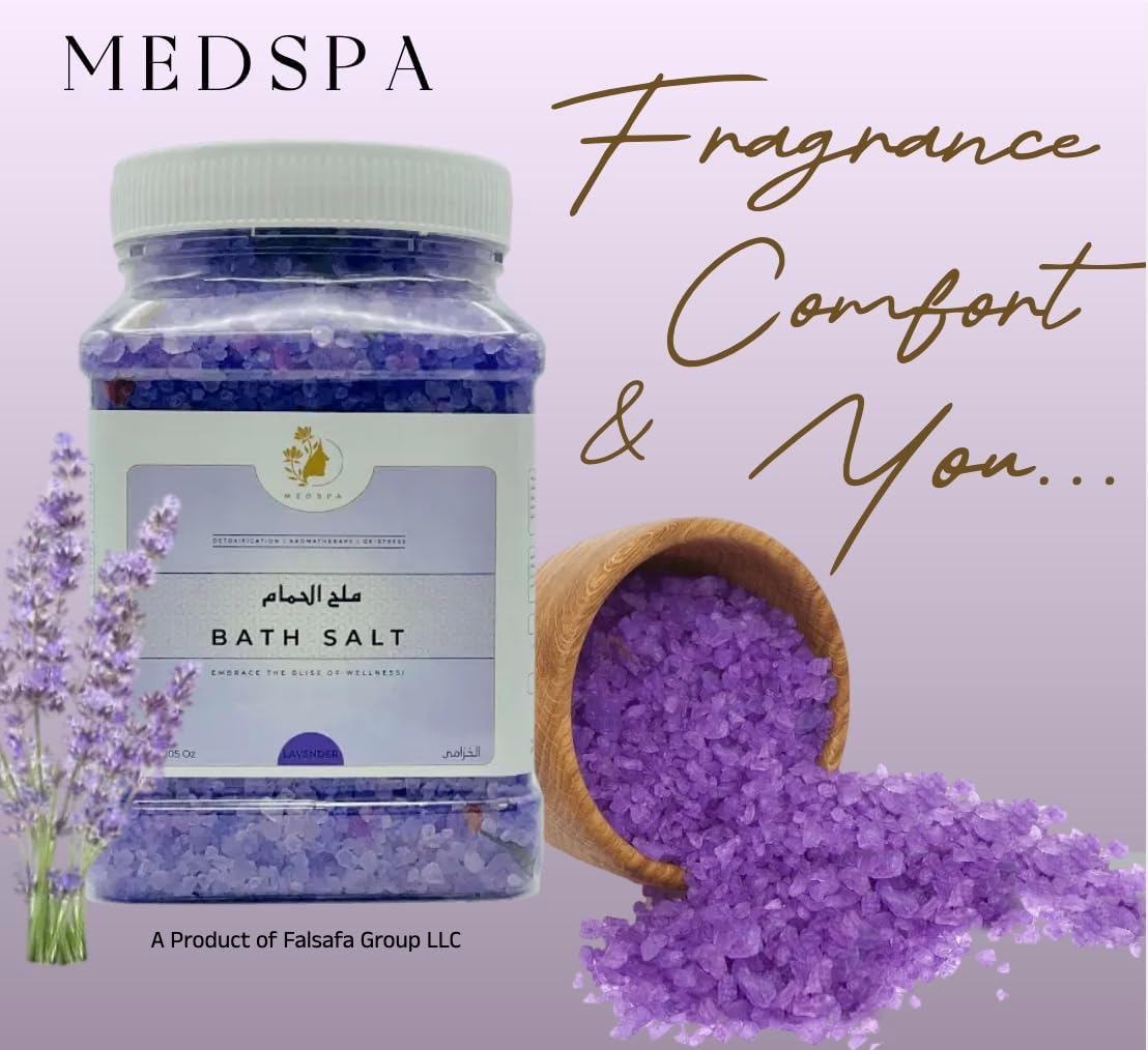 MEDSPA Lavender Bath Salt for Body & Foot Spa, Calming, Relaxing, Aromatherapy, Pure and Natural, Sea Salt, Infused with Rose Petals and Lavender Essential Oil 3kg 105oz