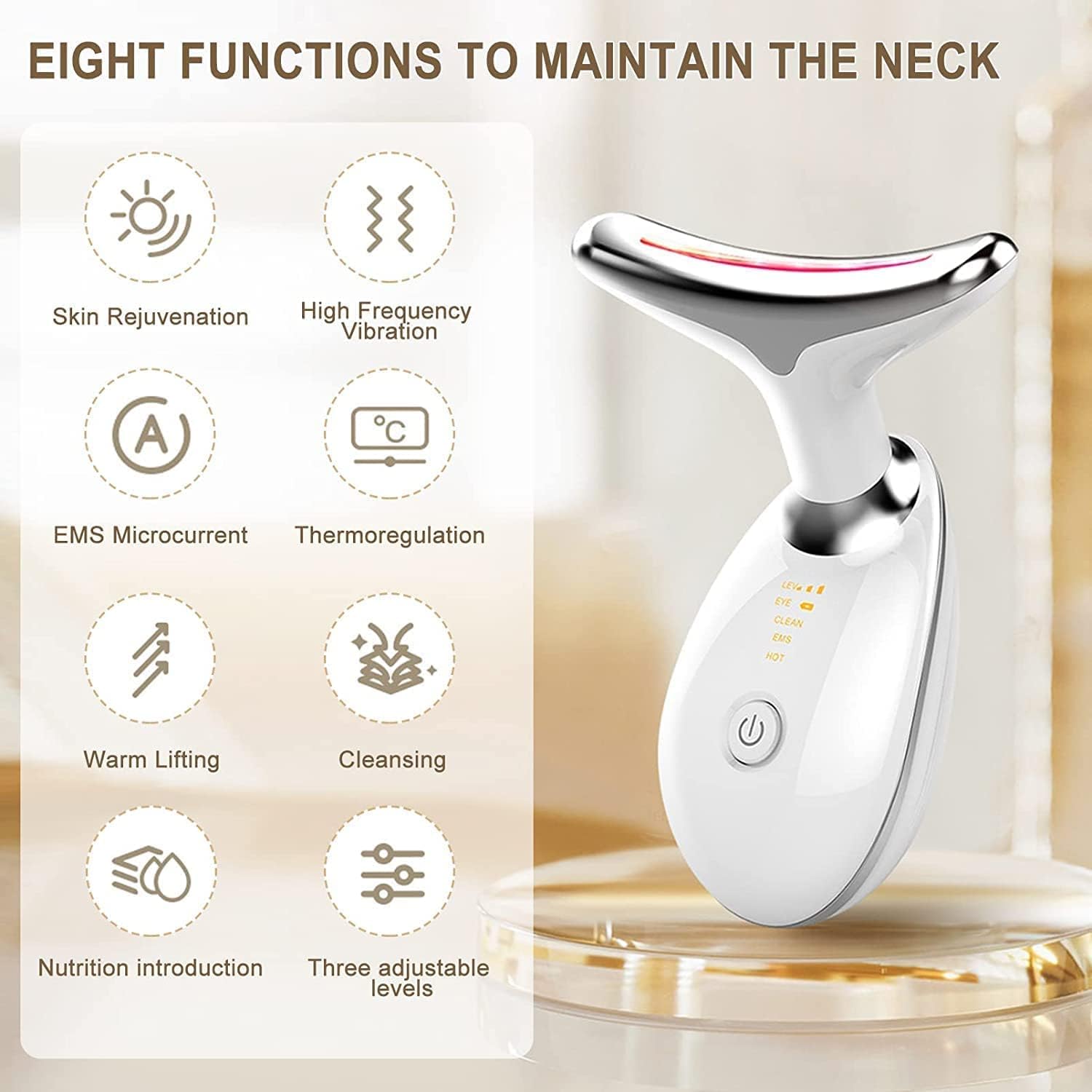 3 in 1 Micro-Glow Portable Handset,Neck Face Firming Wrinkle Removal Tool, Face Lift Device, for Wrinkles Appearance Removal and Skin Tightening (White)