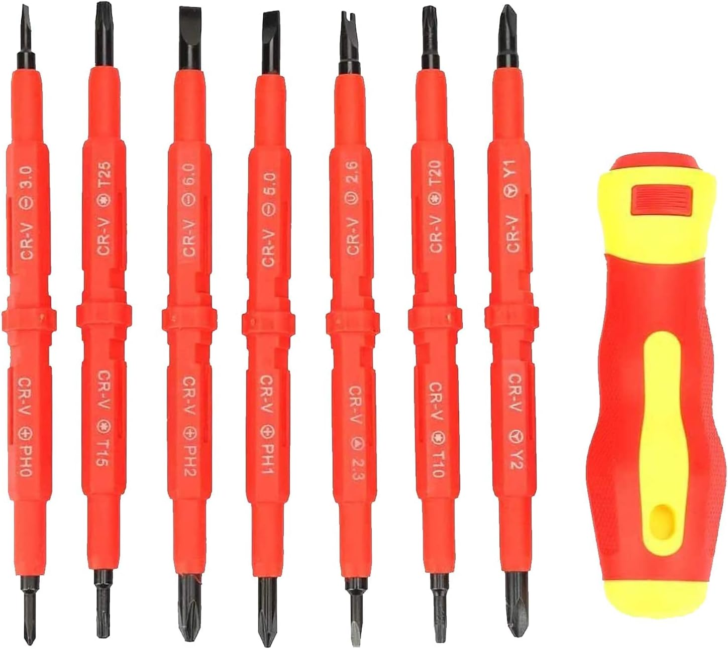 7pcs Insulated Screwdriver Set, Insulated Multi Screwdriver Kit with 14 Interchangeable Tips for Device Repair (DENFOS)