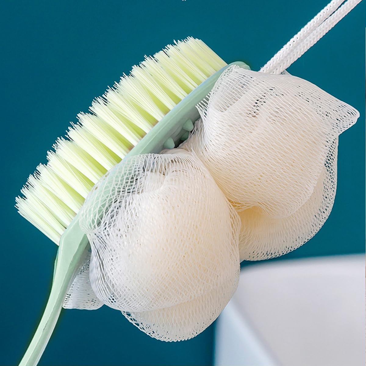 ECVV Double-Sided Bathing Brush, Long Handle Soft Hair Shower Body Brush With Bath Ball Back Scrubber Skin Exfoliator Tools for Men Women Body Brushing